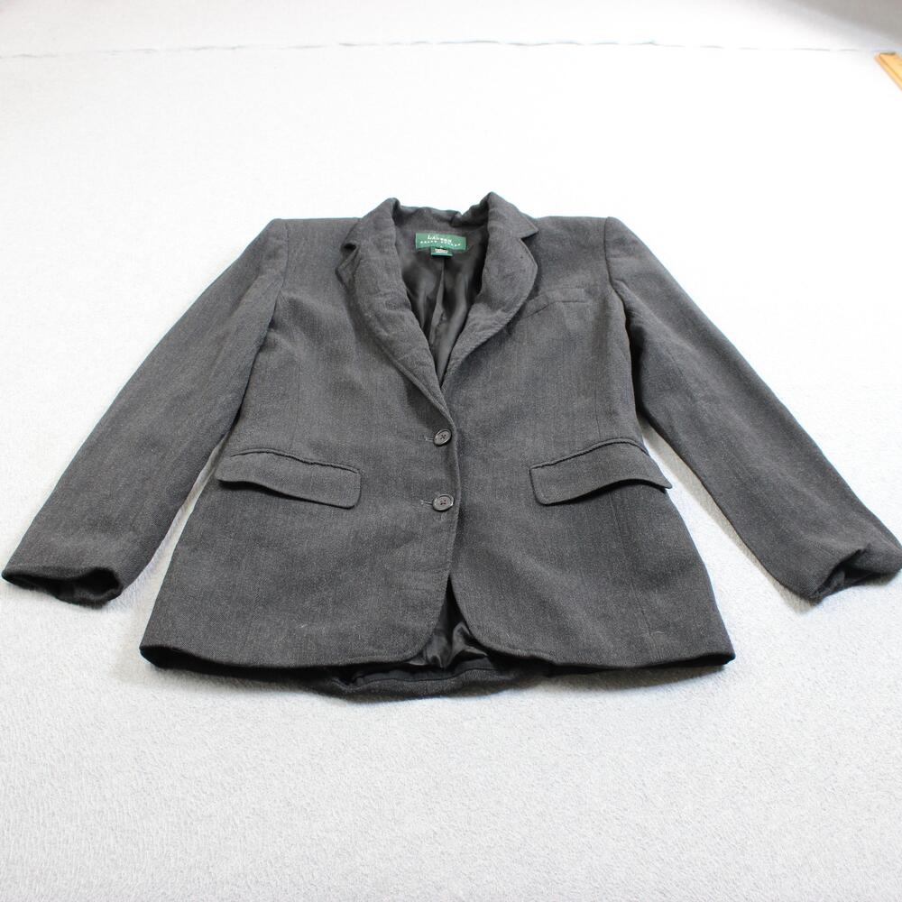 Lauren Ralph Wool Blazer Women 8 Gray Jacket Made USA Office Heritage Academia